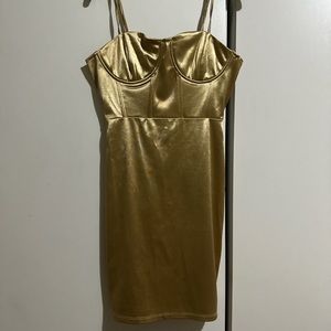 gold bustier corset mini dress